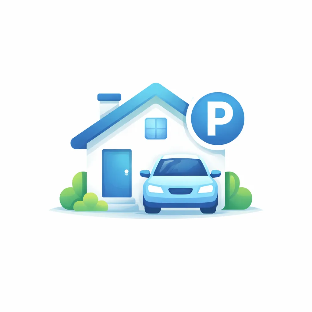 residential parking icon with house and parking symbol for local street parking