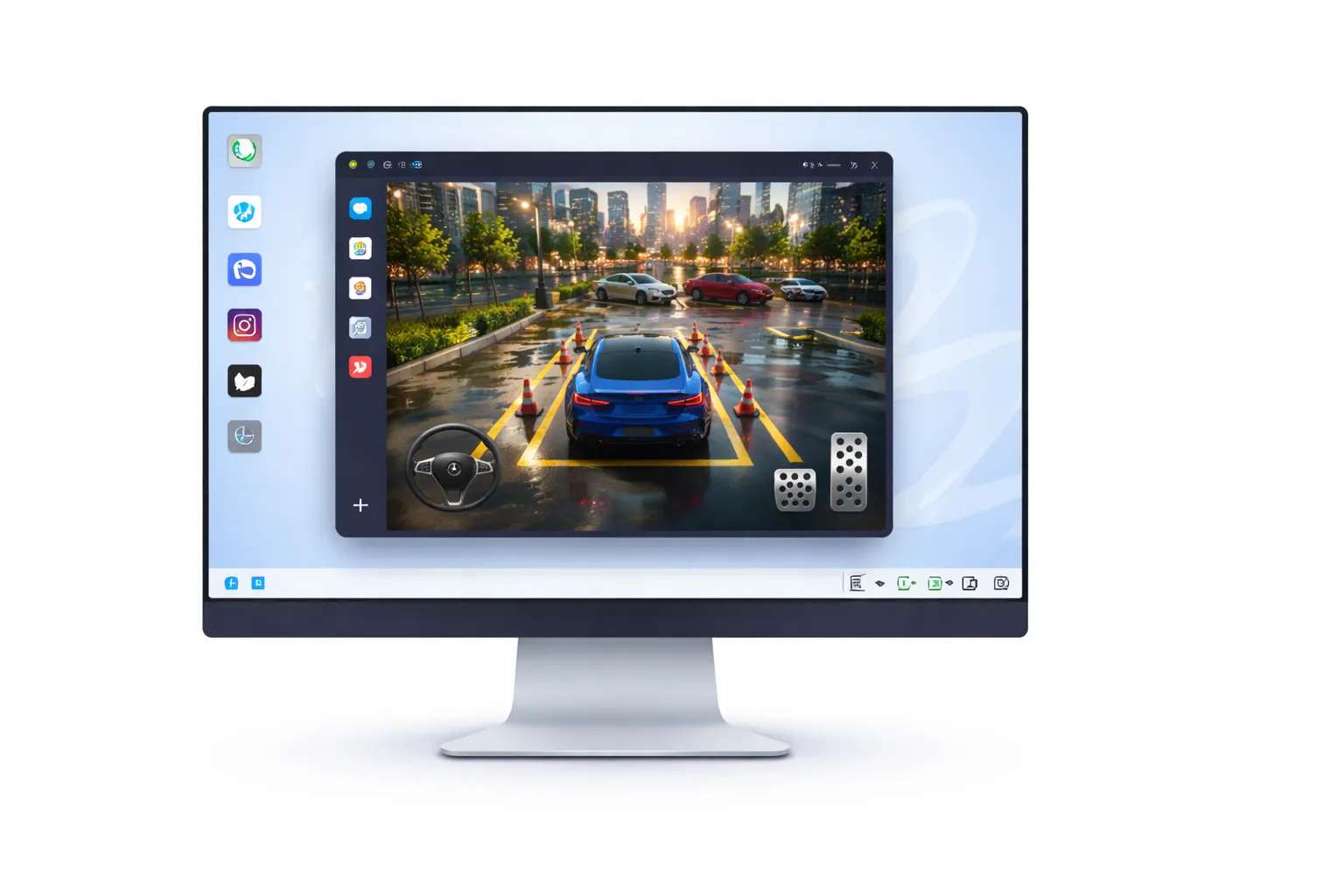 Android emulator interface on desktop screen representing Blue Stacks with game running