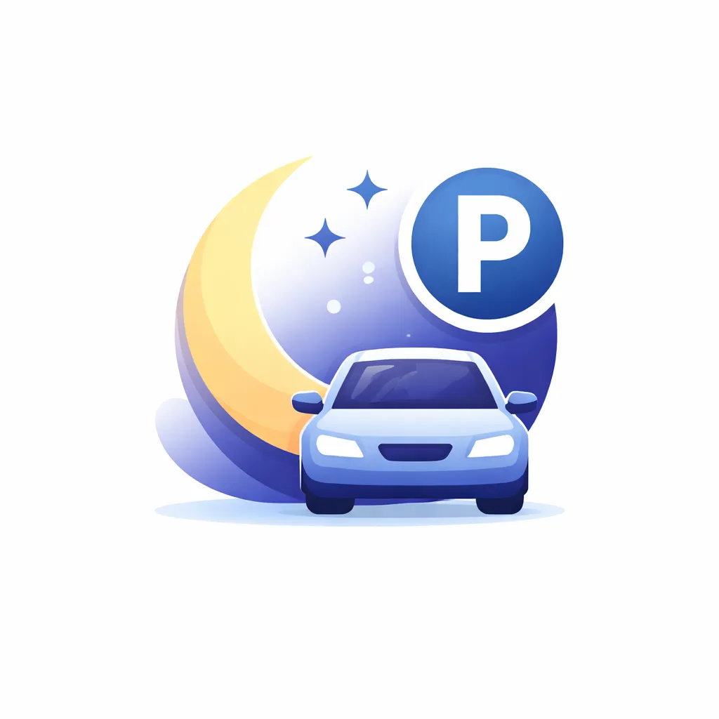 overnight public parking icon with moon and parking symbol for 24 hour parking