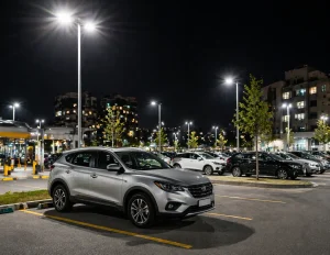 well lit parking area at night for safe overnight parking
