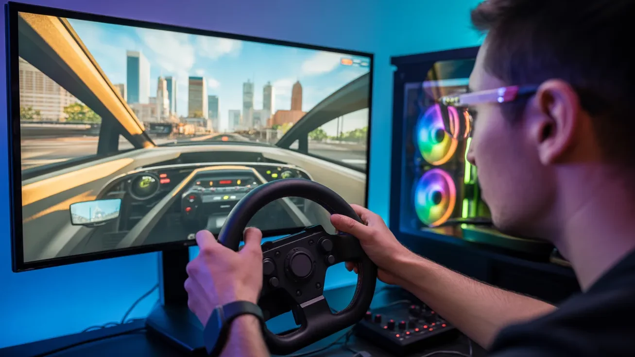PC car driving simulator with realistic graphics and advanced vehicle controls