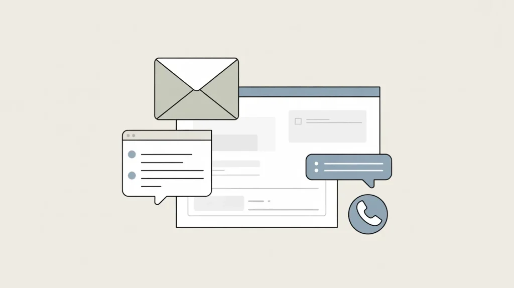 Contact methods including email support, contact form, and business inquiries