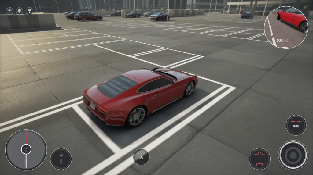 car parking multiplayer gameplay showing parking mission and coin rewards