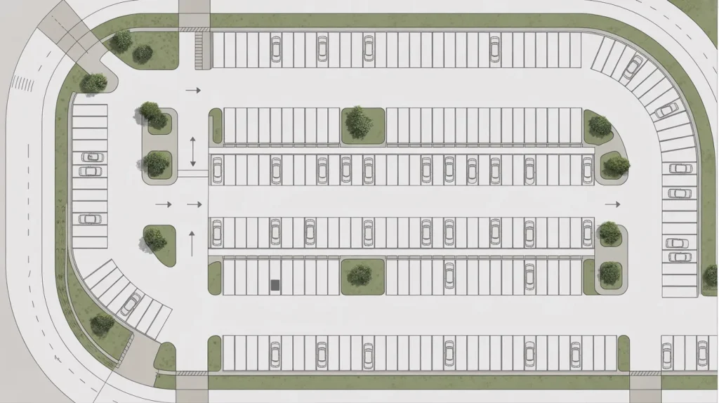 car parking layout plan showing organized parking spaces and driving lanes