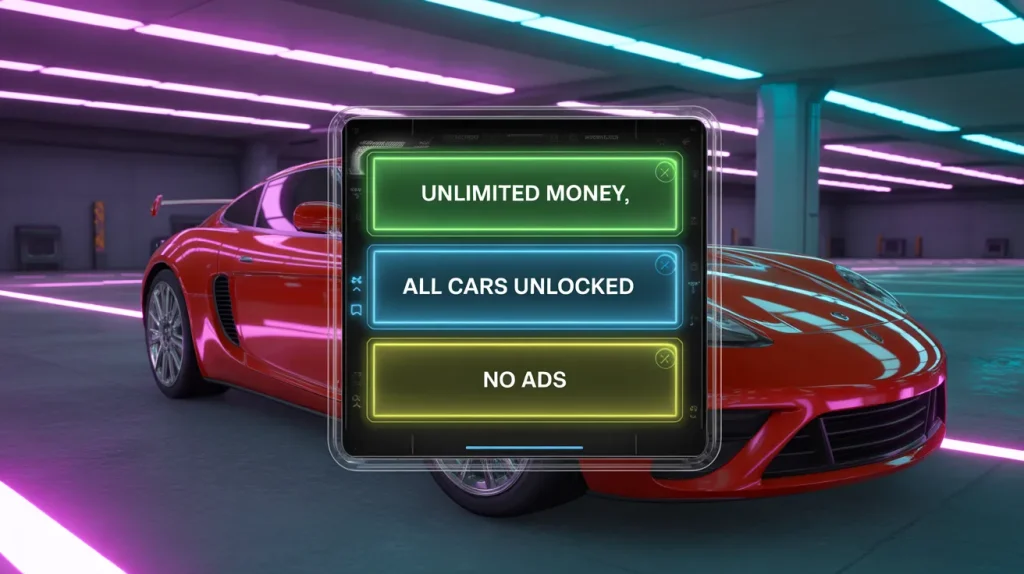 car parking multiplayer mod menu interface in driving simulation game