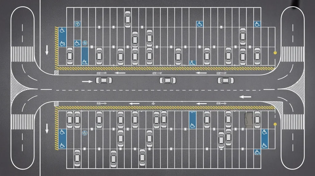 car parking plan layout showing organized parking spaces and driving lanes