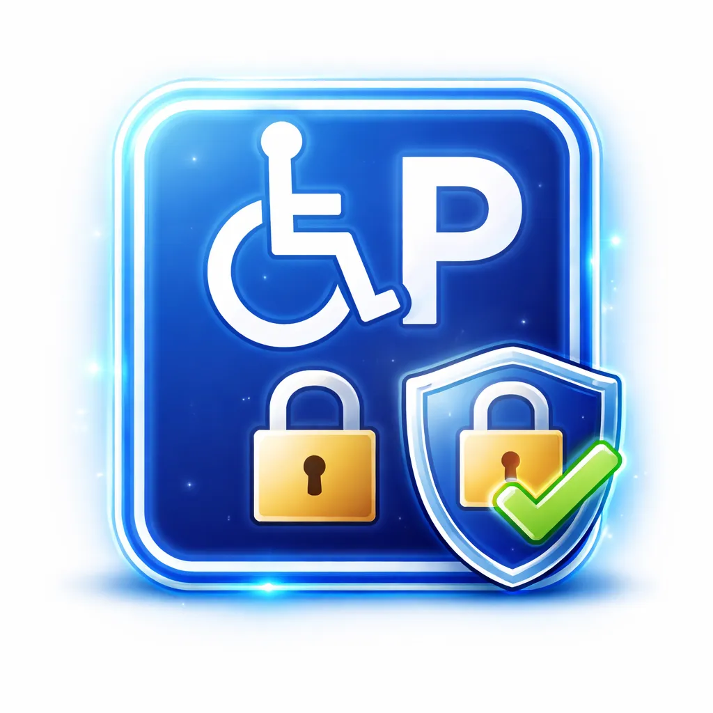 Reserved access icon with glowing wheelchair parking sign representing authorized parking permit use
