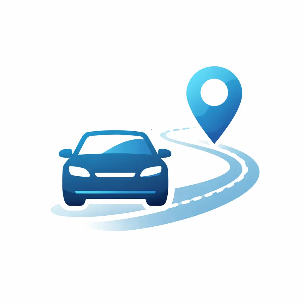 Convenience icon with car and location pin symbolizing easy preflight airport parking access