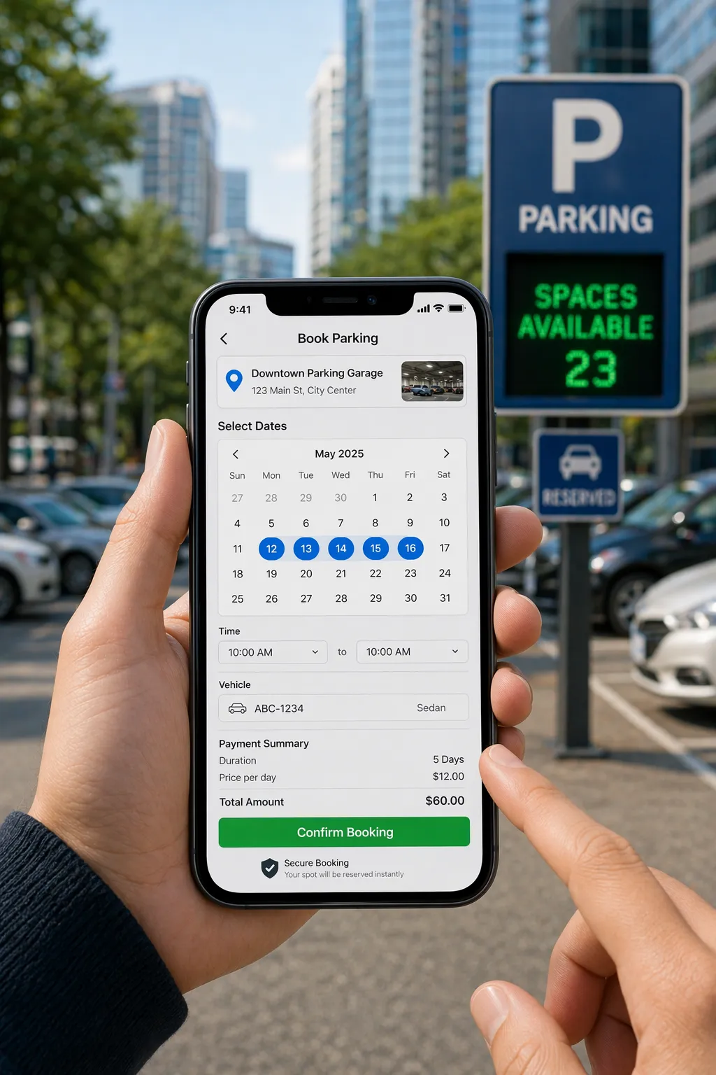 book parking early using mobile app to secure long term parking space
