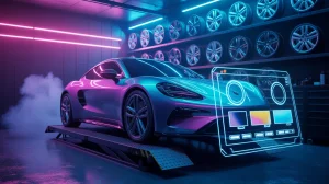 Car customization in car parking apk download with glowing tuning options and design upgrades