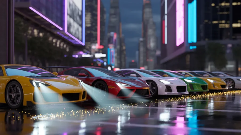 Car parking multiplayer apk latest version download guide 2026 with shiny cars and glowing multiplayer city scene