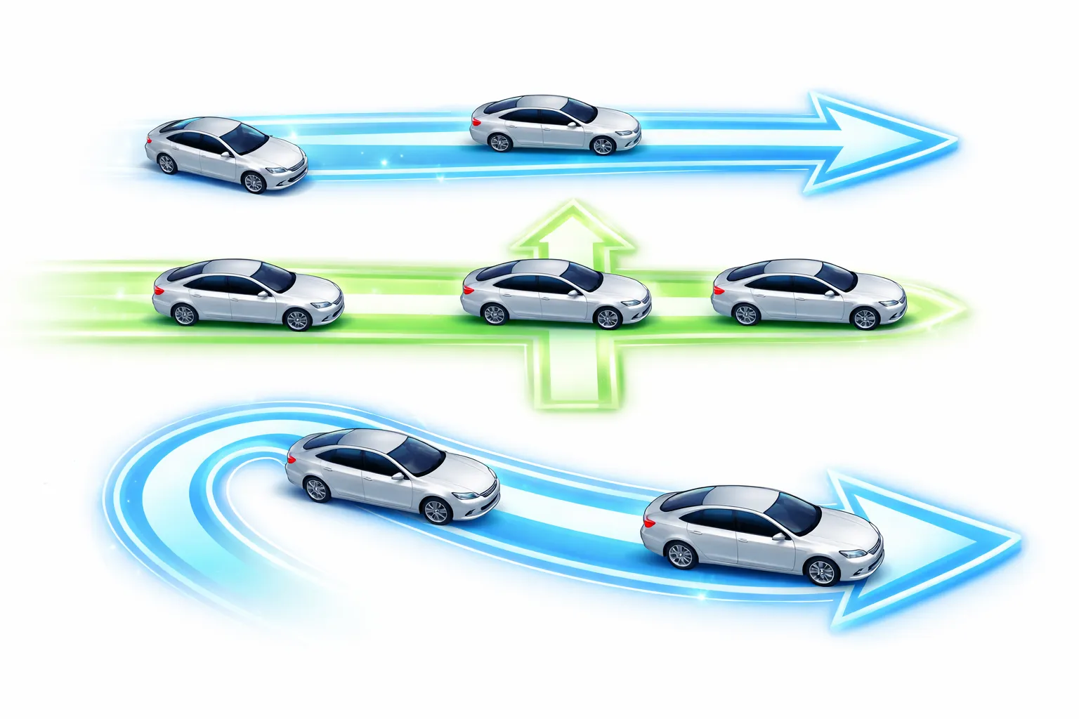 Traffic management icon with glowing arrows and cars representing organized wheelchair parking system