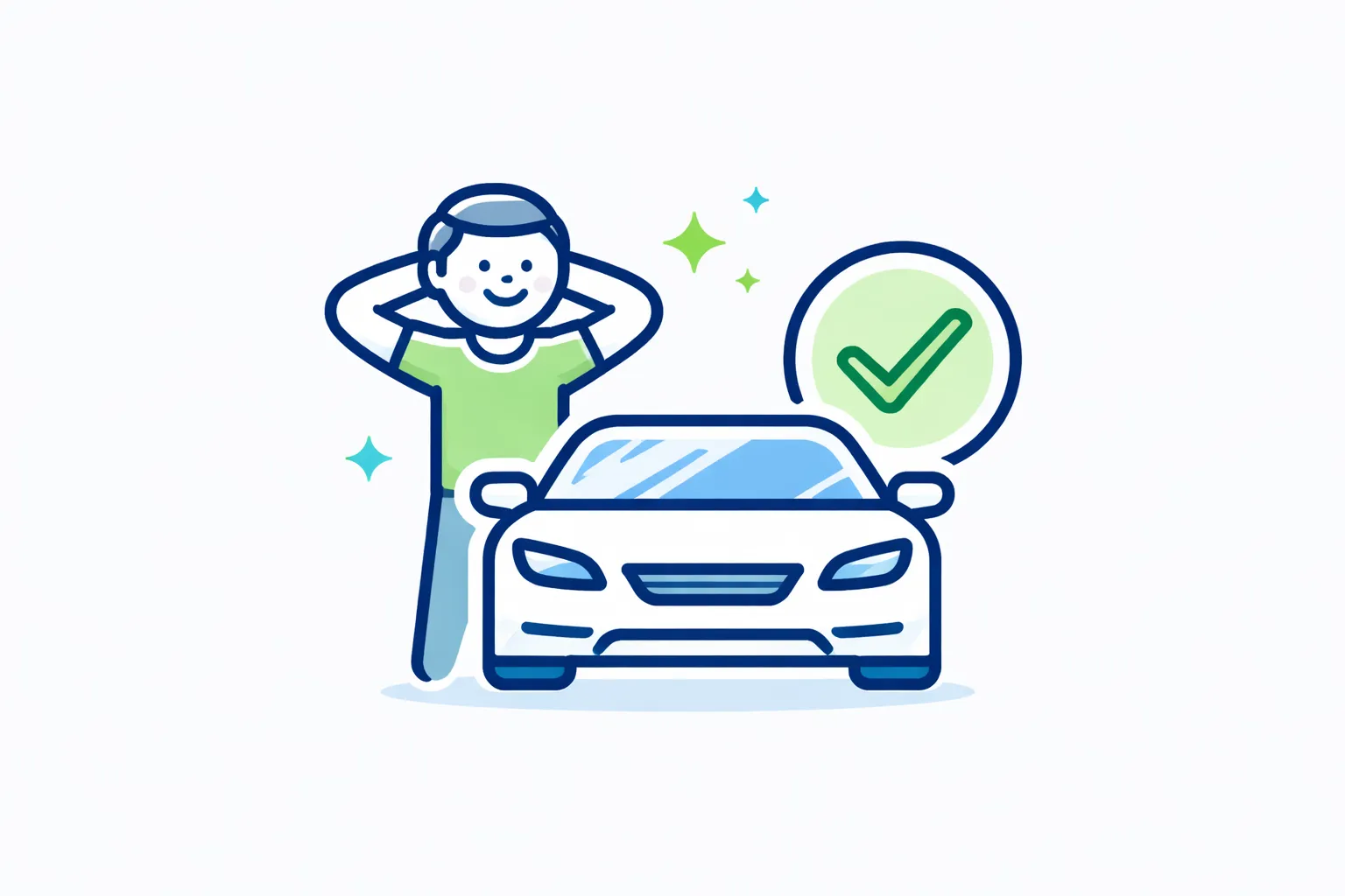 stress-free parking icon showing relaxed driver with secured parking spot