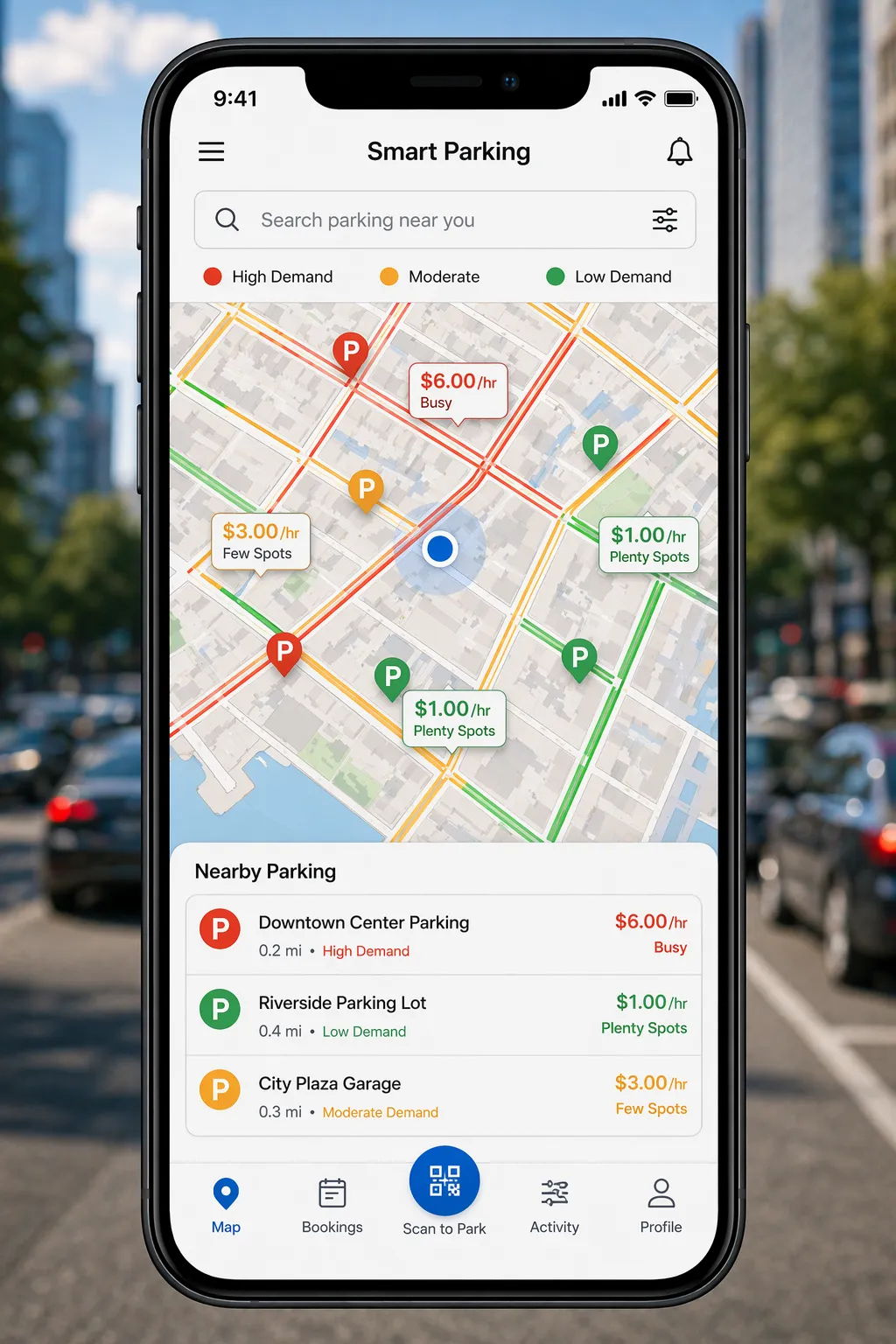 avoid peak parking areas by choosing less crowded locations on map
