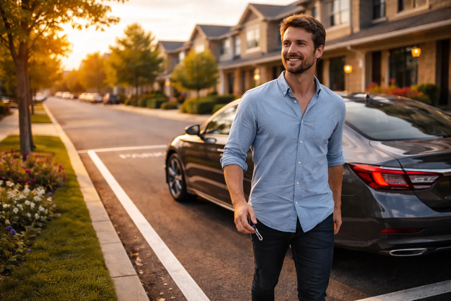 driver feeling stress-free after securing parking with residential permit