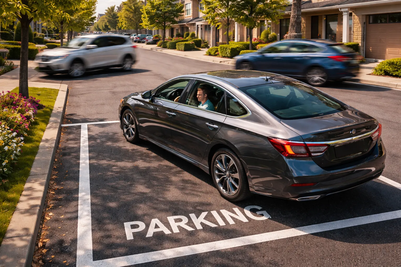 driver quickly finding parking space using residential permit saving time