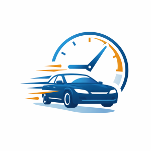 Time efficiency icon showing clock and fast car representing quick preflight airport parking process