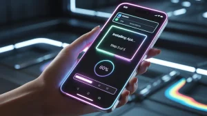 car parking apk download step by step installation guide on smartphone with glowing interface